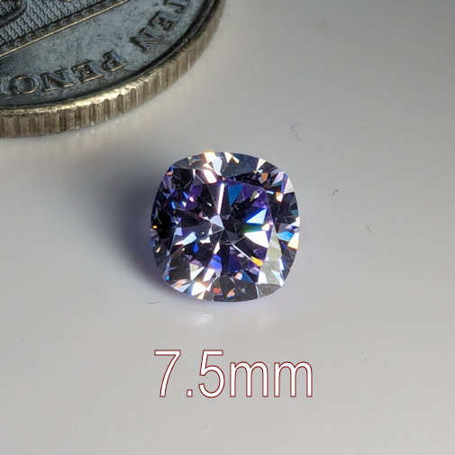 6A, Cubic Zirconia, Brilliant Cushion, Lavender, 7.5mm (1.65ct)