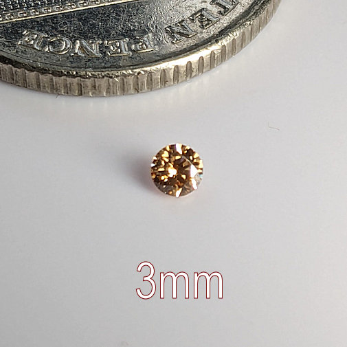 6A, Cubic Zirconia, Round Brilliant 8 Hearts & Arrows, Light Champagne, 3mm (0.097ct)