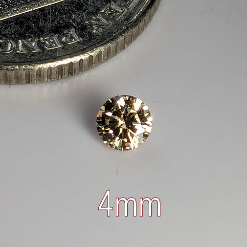 6A, Cubic Zirconia, 6A Quality, Round Brilliant 8 Hearts & Arrows, Light Champagne, 4mm (0.23ct)