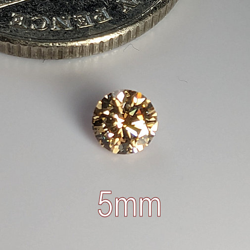 6A, Cubic Zirconia, Round Brilliant 8 Hearts & Arrows, Light Champagne, 5mm (0.45ct)
