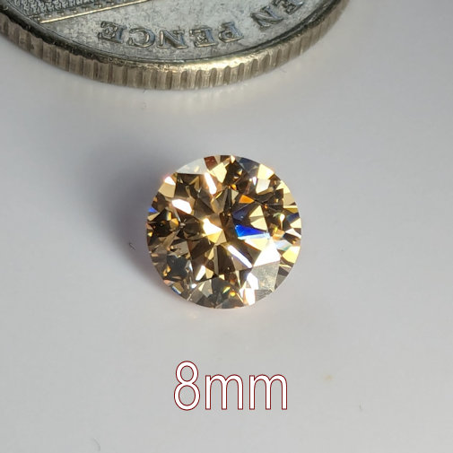 6A, Cubic Zirconia, Round Brilliant 8 Hearts & Arrows, Light Champagne, 8mm (1.84ct)