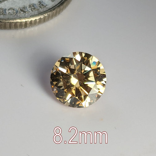 6A, Cubic Zirconia, Round Brilliant 8 Hearts & Arrows, Light Champagne, 8.2mm (2ct)