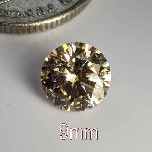 Cubic Zirconia, Round Brilliant, Light Champagne, 9mm (2.76ct)