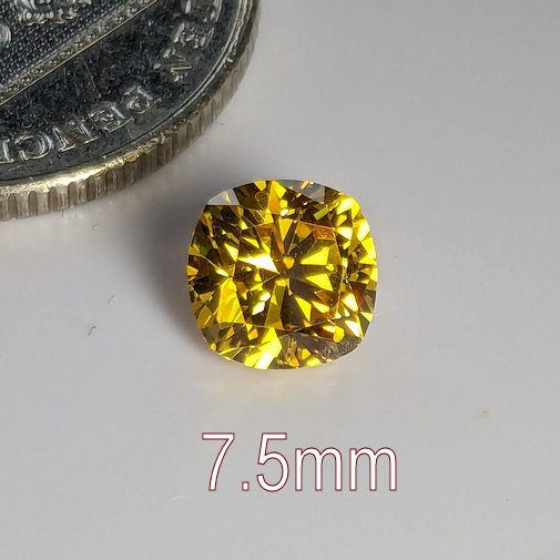 6A, Cubic Zirconia, Brilliant Cushion, citrine, 7.5mm (1.65ct)