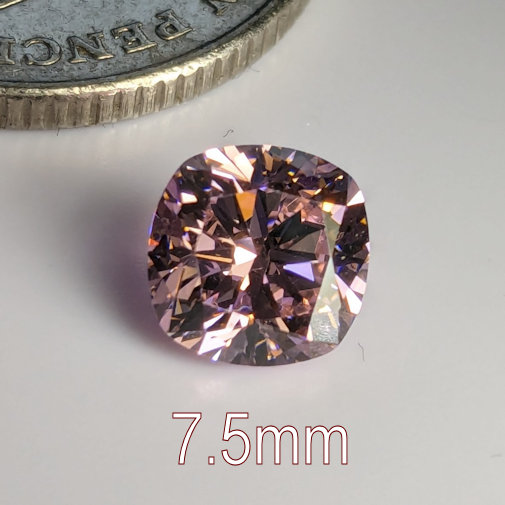 6A, Cubic Zirconia, Brilliant Cushion, Pink, 7.5mm (1.65ct)