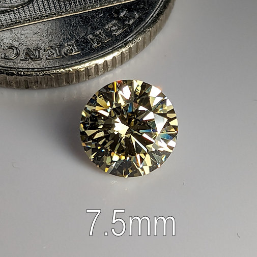 6A, Cubic Zirconia, Round Brilliant 8 Hearts & Arrows, Canary Yellow, 7.5mm (1.59ct)