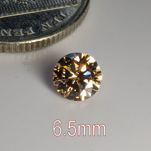 6A, Cubic Zirconia, Round Brilliant 8 Hearts & Arrows, Light Champagne, 6.5mm (1ct)