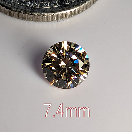 6A, Cubic Zirconia, Round Brilliant 8 Hearts & Arrows, Light Champagne, 7.4mm (1.5ct)