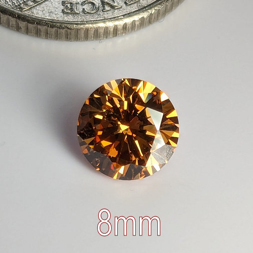 6A, Cubic Zirconia, Round Brilliant 8 Hearts & Arrows, Champagne, 8mm (1.84ct)