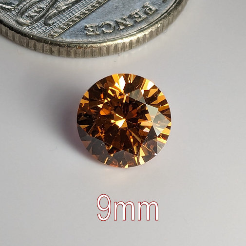 Cubic Zirconia, Round Brilliant, Champagne, 9mm (2.76ct)