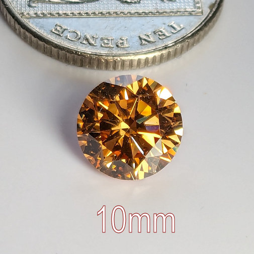 6A, Cubic Zirconia, Round Brilliant 8 Hearts & Arrows, Champagne, 10mm (4.7ct)