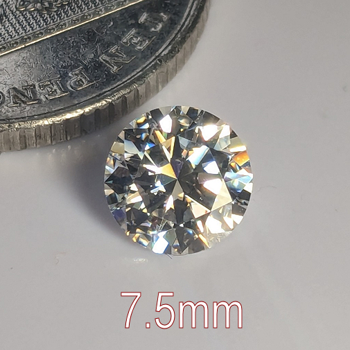 6A, Moissanite, Round Brilliant 8 Hearts & Arrows, White D-F, 7.5mm (1.59ct)