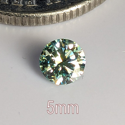 6A, Moissanite, Round Brilliant 8 Hearts & Arrows, Aquamarine, 5mm (0.45ct)