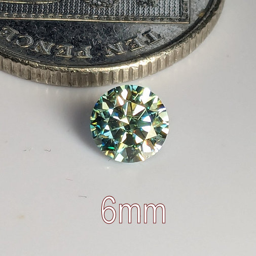 6A, Moissanite, Round Brilliant 8 Hearts & Arrows, Aquamarine, 6mm (0.78ct)