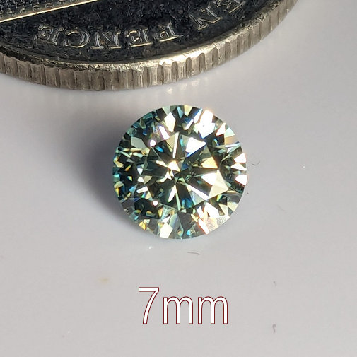 6A, Moissanite, Round Brilliant 8 Hearts & Arrows, Aquamarine, 7mm (1.24ct)