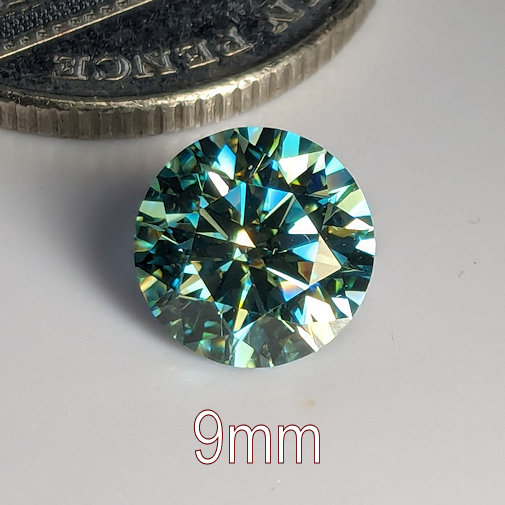 6A, Moissanite, Round Brilliant 8 Hearts & Arrows, Aquamarine, 9mm (2.76ct)