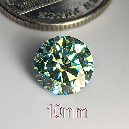 6A, Moissanite, Round Brilliant 8 Hearts & Arrows, Aquamarine, 10mm (3.8ct)