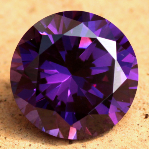 Cubic Zirconia, Round Brilliant, Amethyst, 7mm (1.24ct)