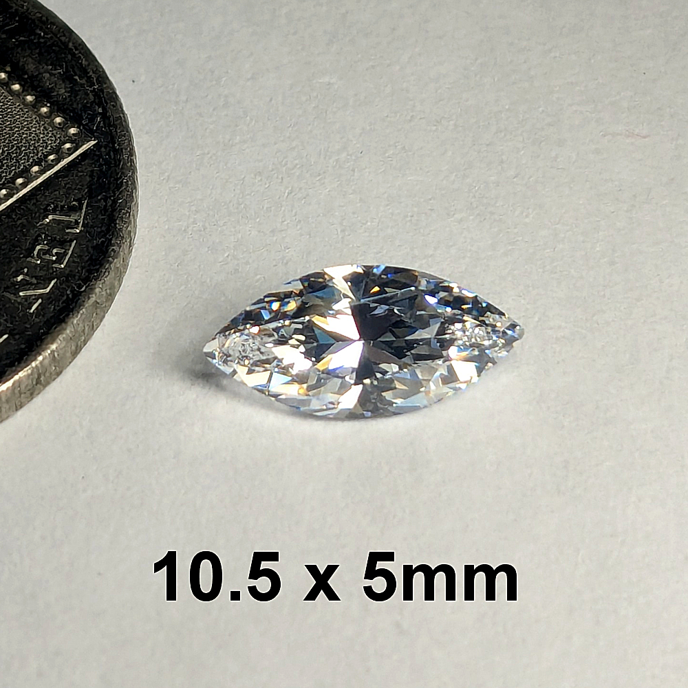 6A, Cubic Zirconia, Marquise, White, 10.5x5mm (1.25ct)