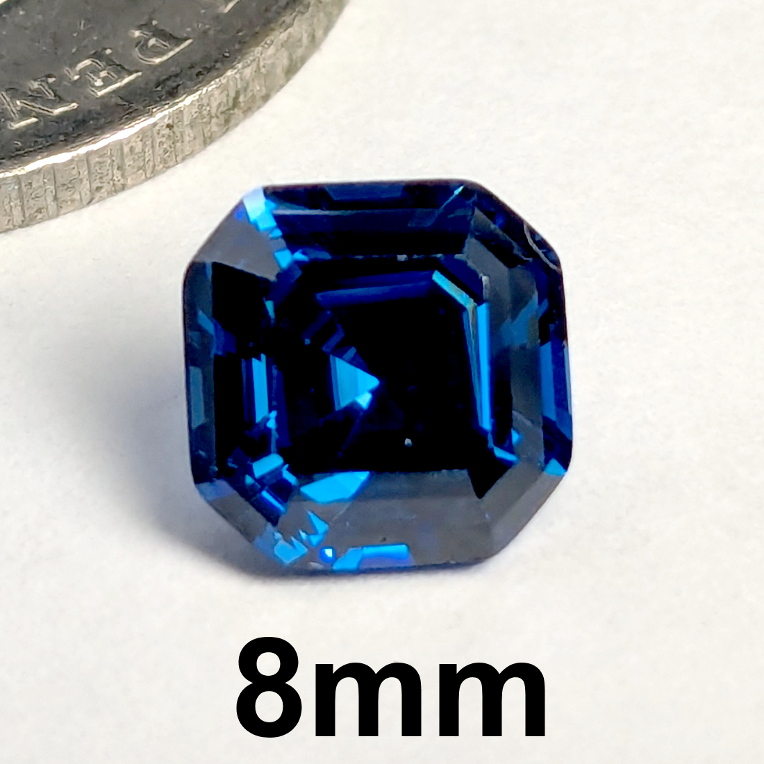 6A, Cubic Zirconia, Asscher, Blue Sapphire, 8mm (2.68ct)