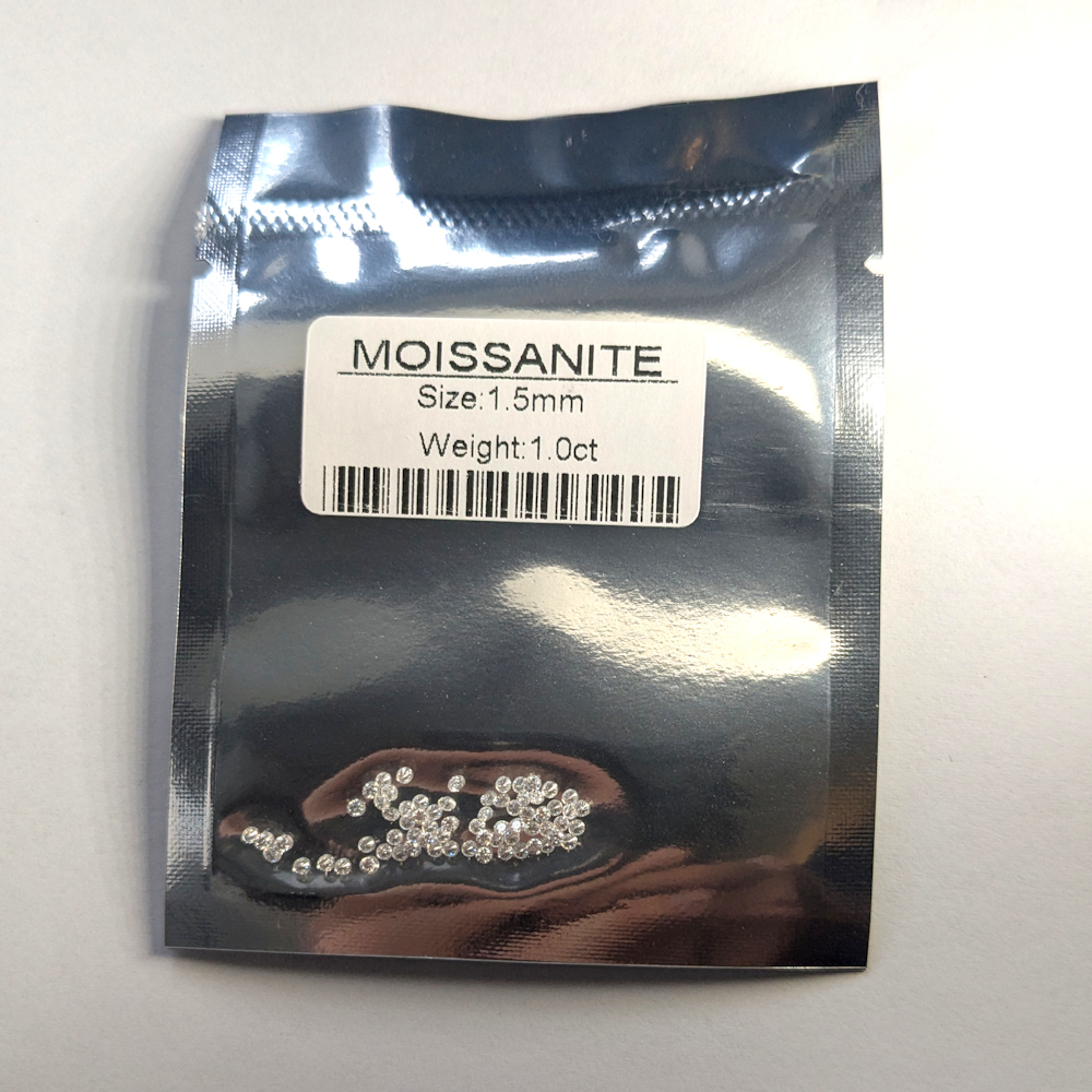 6A, Moissanite, One Carat Packs, Round Brilliant 8 Hearts & Arrows, White D-F, 1.5mm (0.013ct) x64