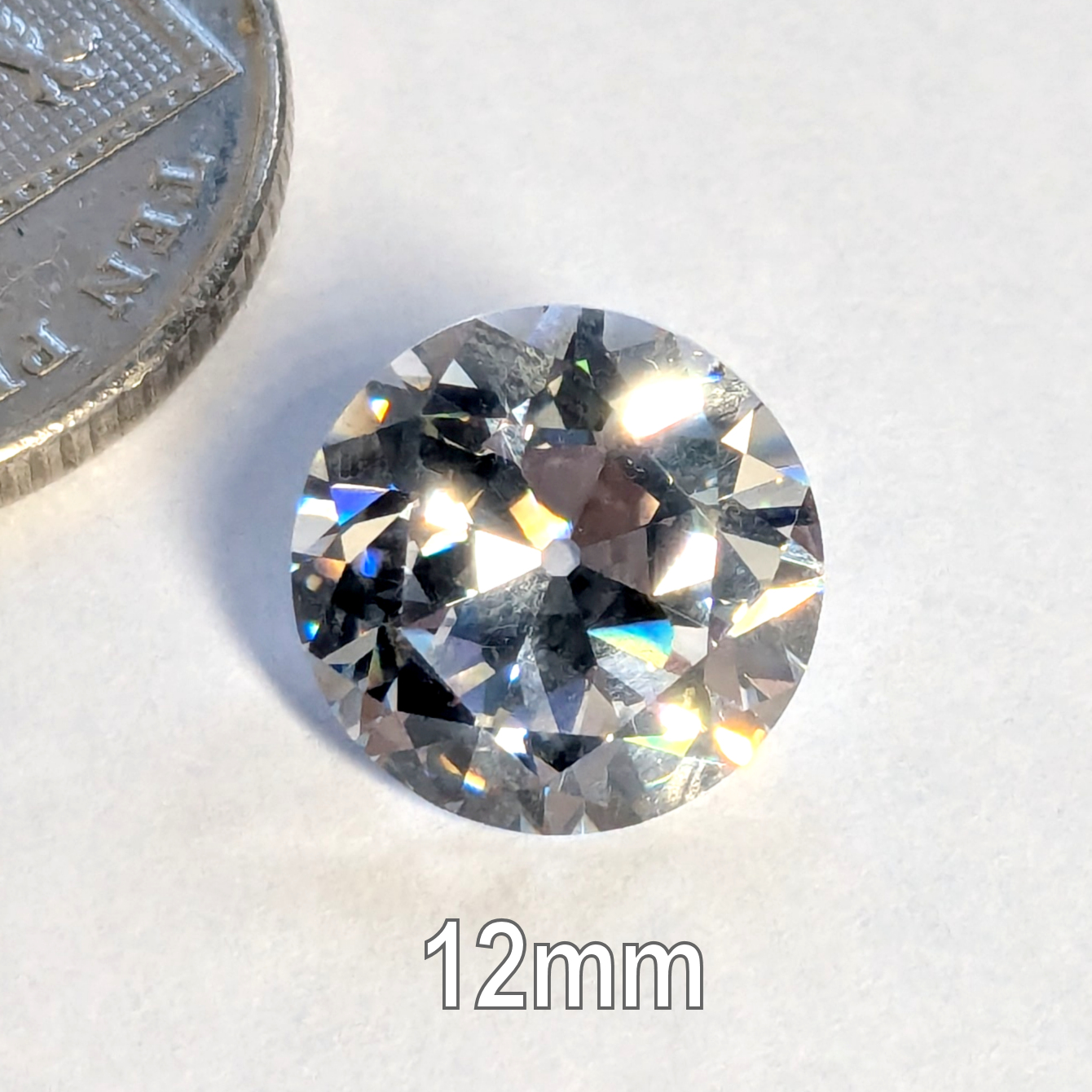 6A, Cubic Zirconia, Old European Cut, White, 12mm (6.23ct)