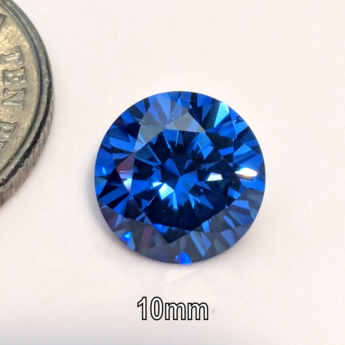 Cubic Zirconia, Round Brilliant, Blue Sapphire, 10mm (4.7ct)