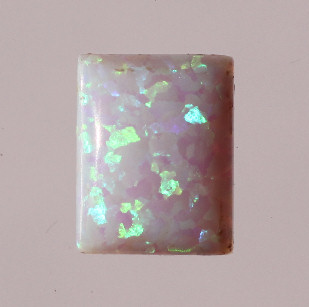 Lab Created Opal:  Emerald Cabochon White Blue (k-22) Lab Created Opal