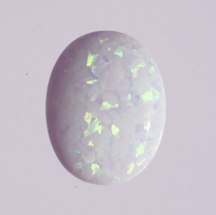 Lab Created Opal:  Oval Cabochon White Blue (k-22) Lab Created Opal